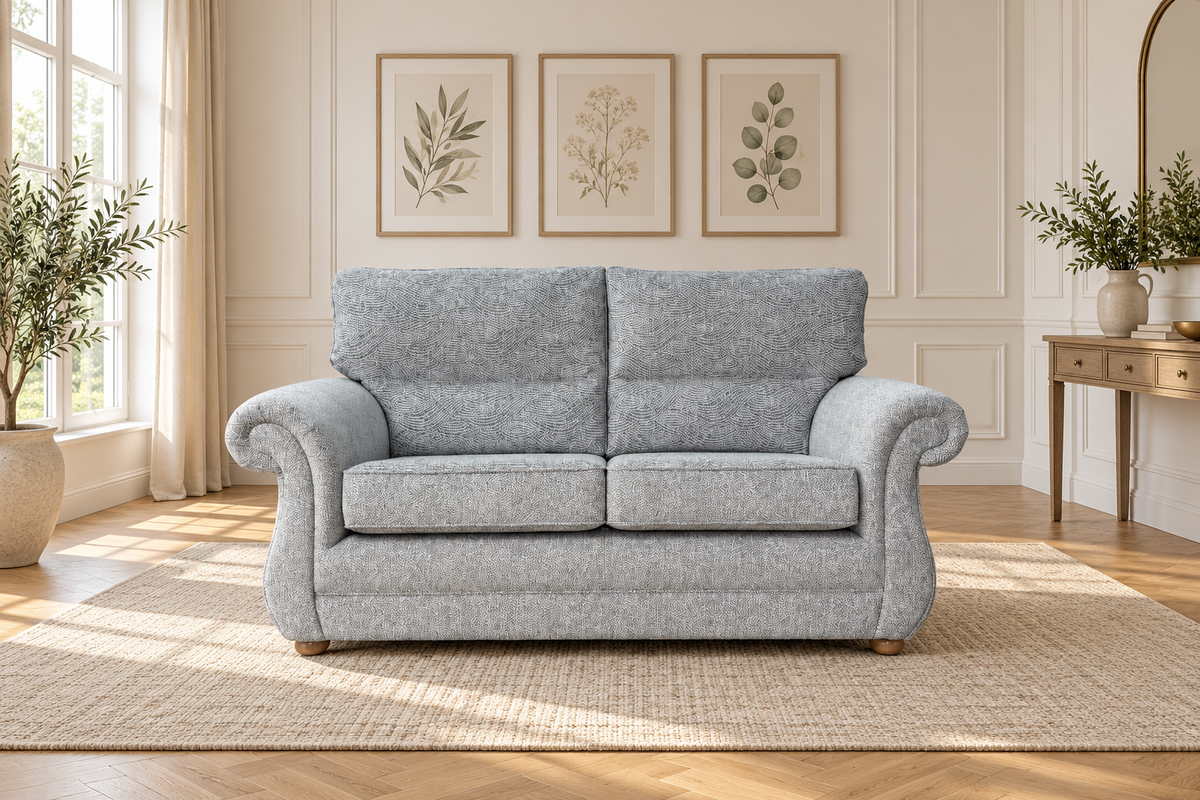 Waverley bespoke sofa in a styled living room. Fabric shown as an example.