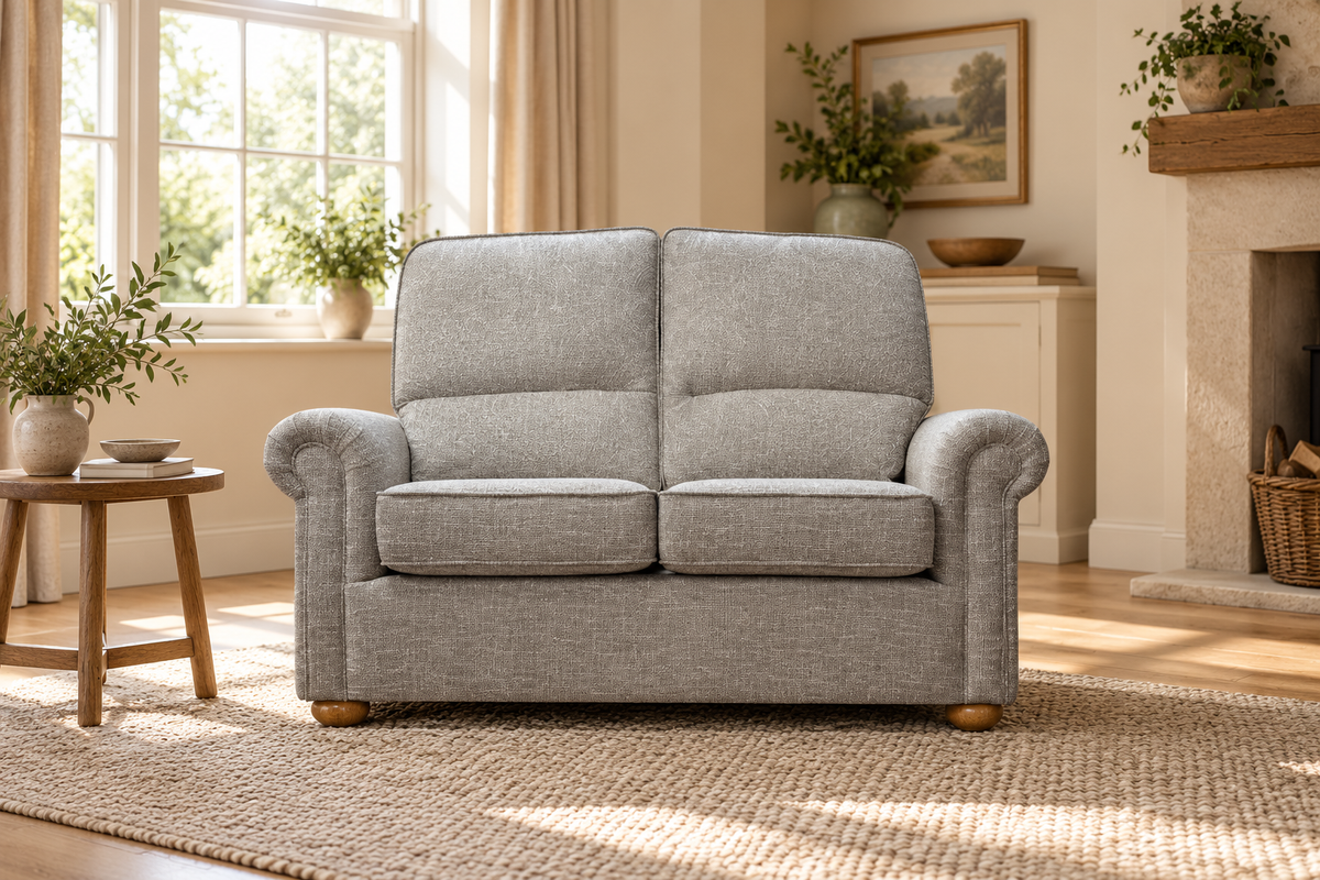 Ashbourne bespoke sofa in a styled living room. Fabric shown as an example.