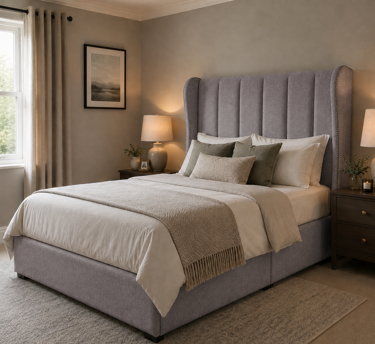 Bath divan bed upholstered in Clay wool fabric