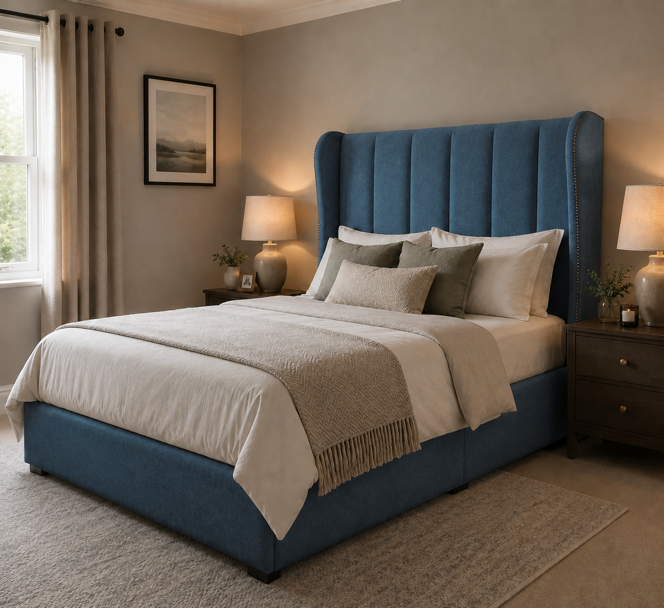 Bath divan bed upholstered in Marine wool fabric