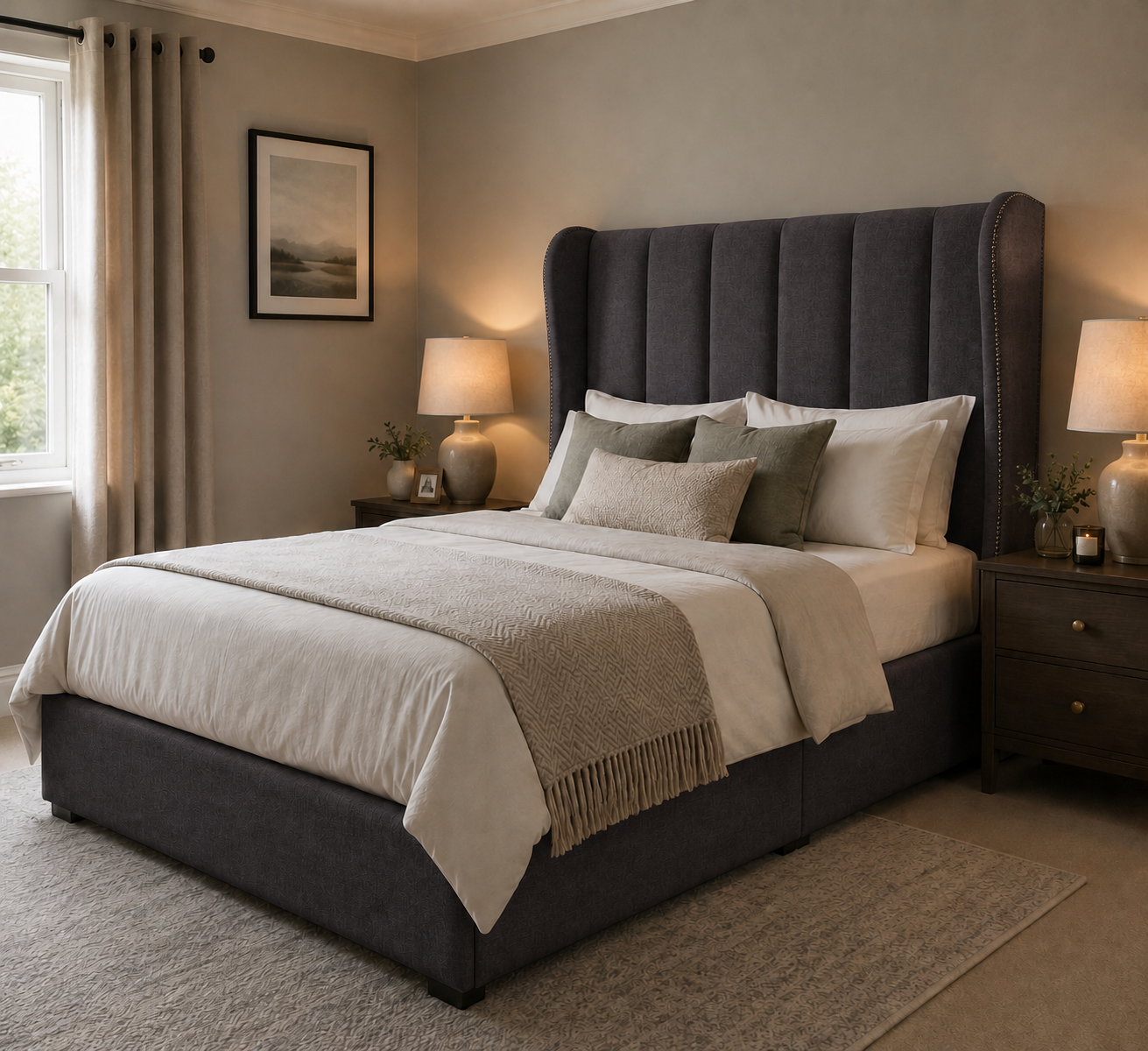 Bath divan bed upholstered in Shadow wool fabric