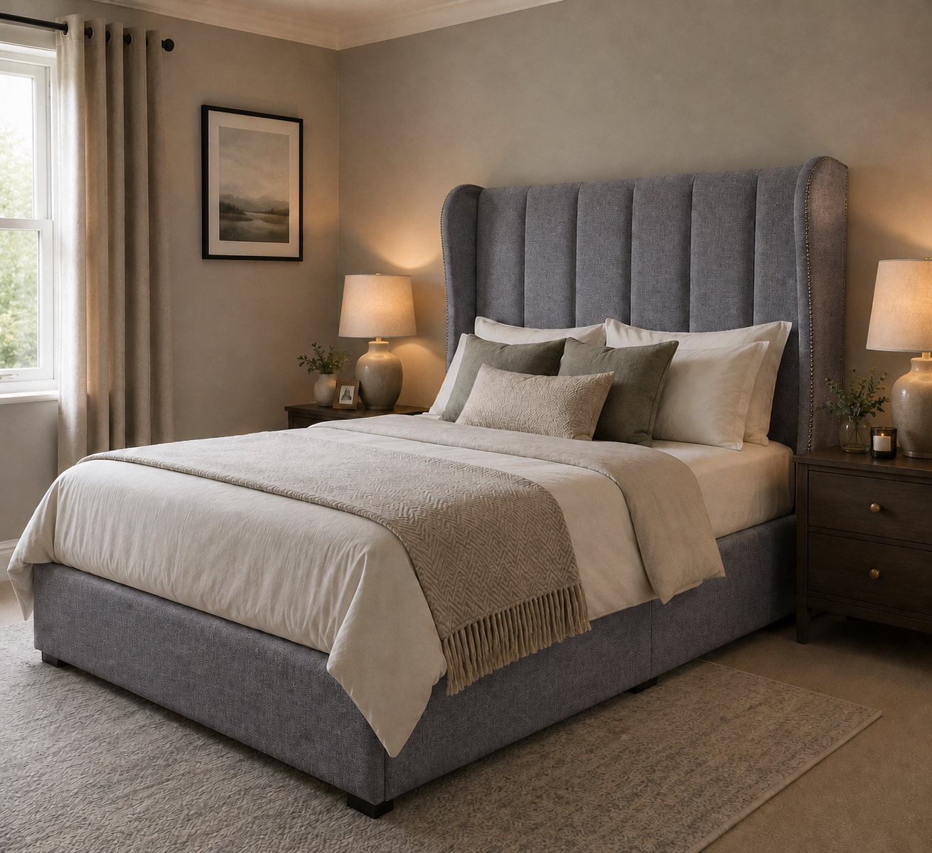 Bath divan bed upholstered in Steel wool fabric