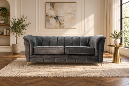 Brompton bespoke sofa in a styled living room. Fabric shown as an example.