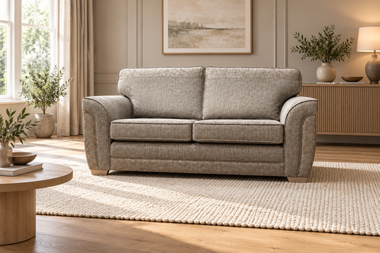 Camden bespoke sofa in a styled living room. Fabric shown as an example.