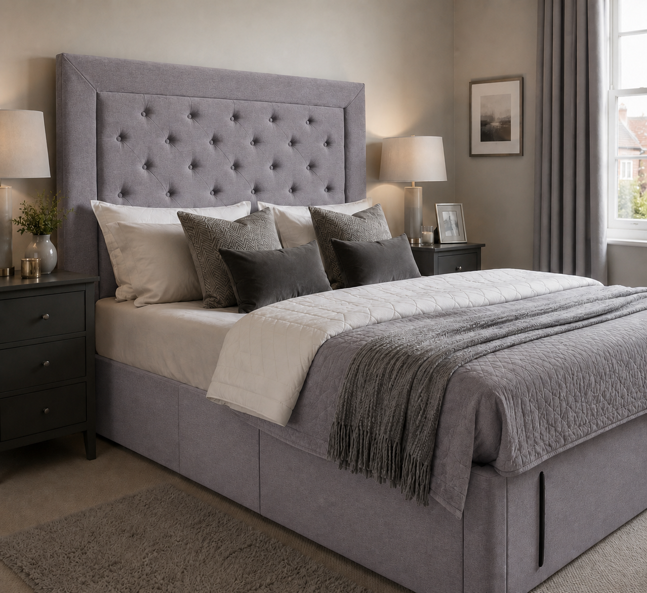 Canterbury upholstered headboard in Clay wool fabric