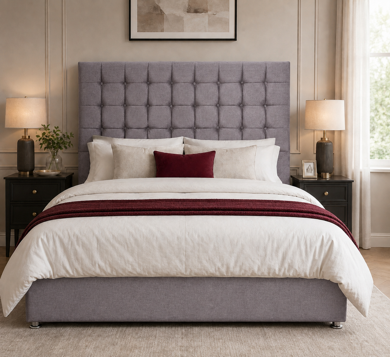 Chester divan bed upholstered in Clay wool fabric