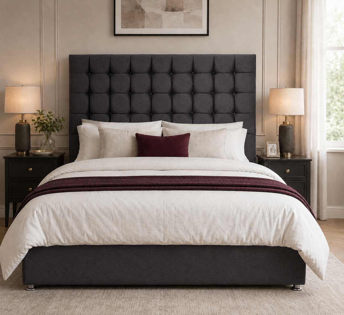 Chester divan bed upholstered in Shadow wool fabric