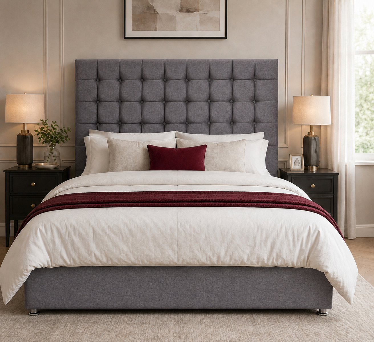 Chester upholstered headboard in Steel wool fabric