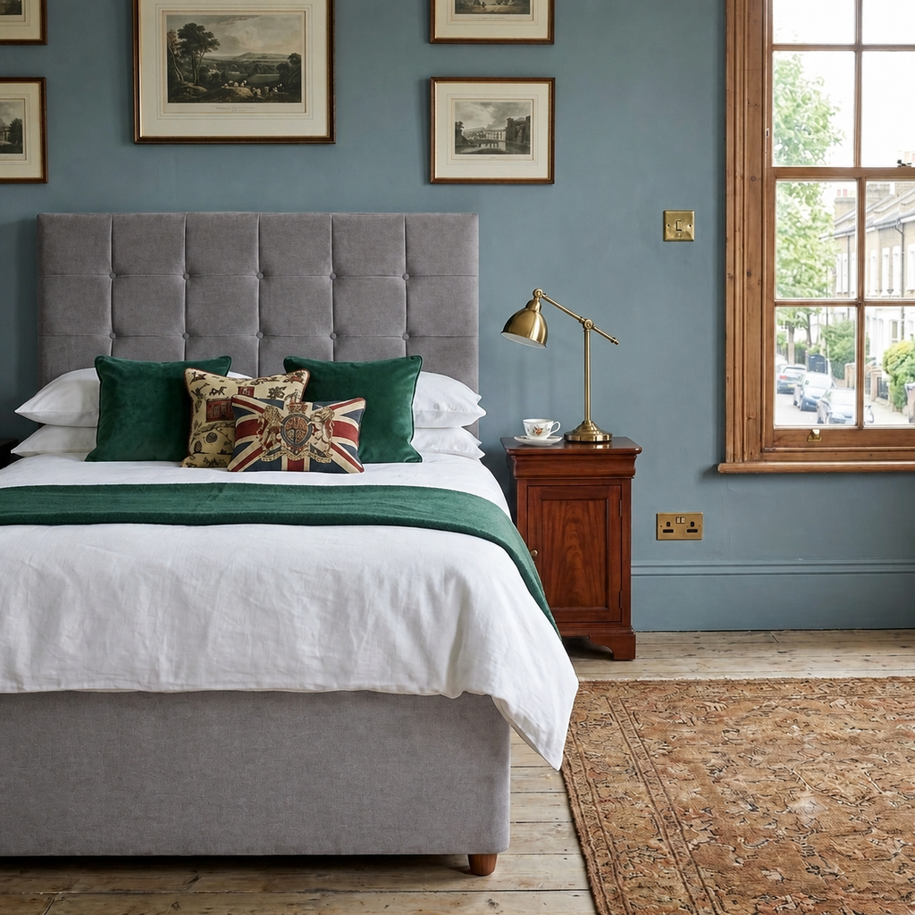 Durham divan bed upholstered in Clay wool fabric