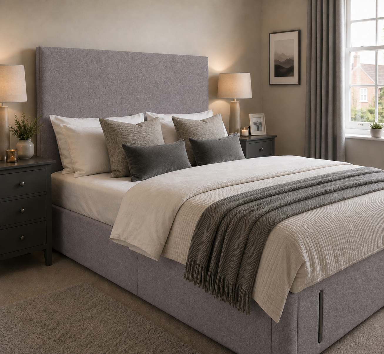Ely divan bed upholstered in Clay wool fabric