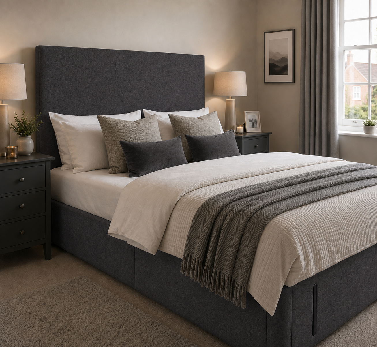 Ely divan bed upholstered in Shadow wool fabric
