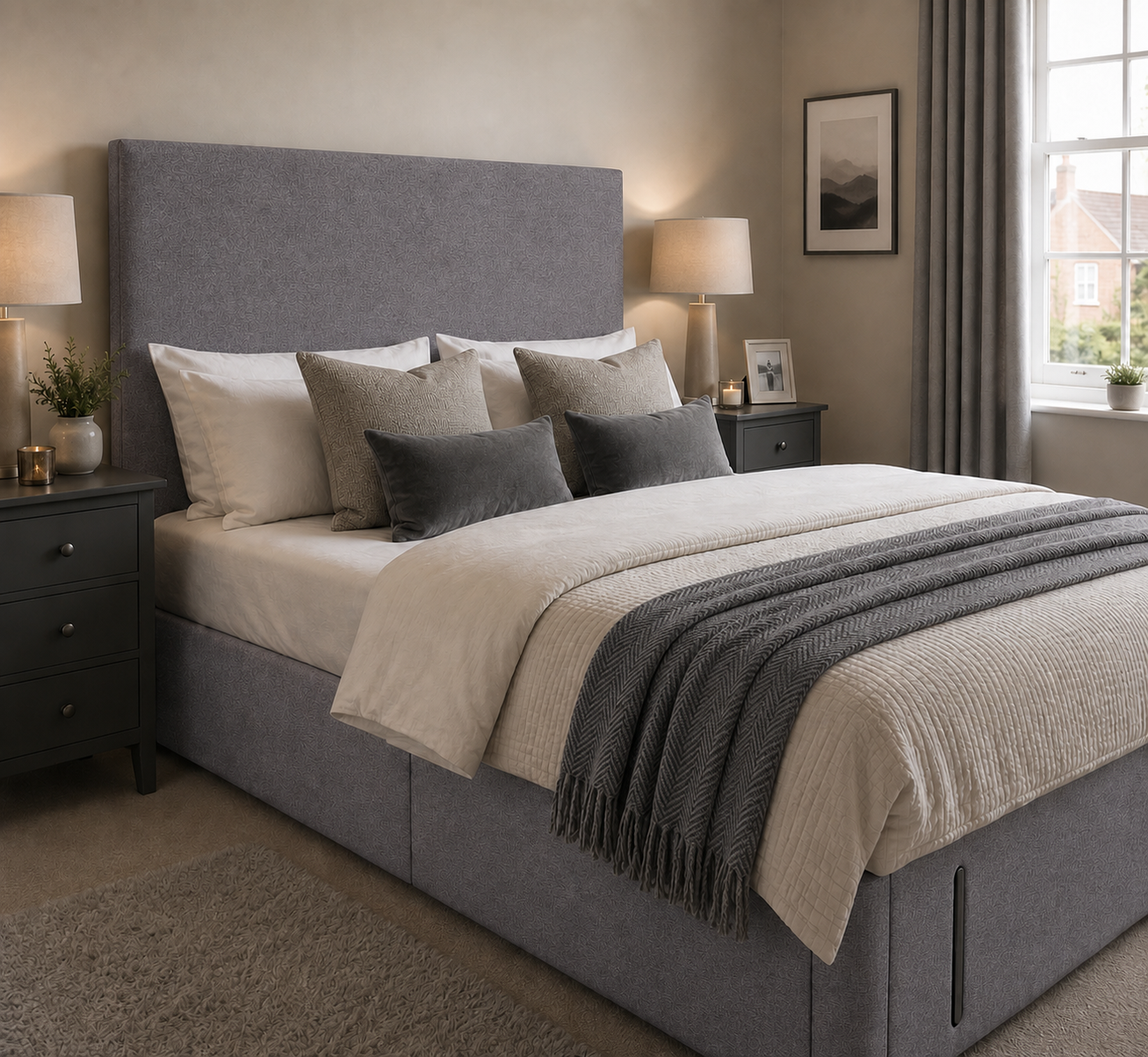 Ely divan bed upholstered in Steel wool fabric