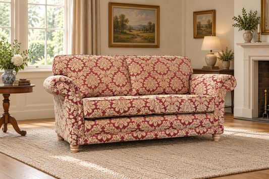 Langford bespoke sofa in a styled living room. Fabric shown as an example.