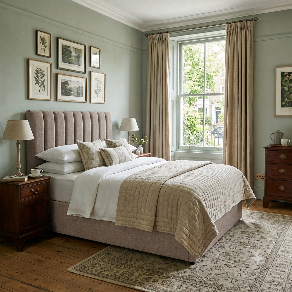 Lincoln divan bed upholstered in Latte wool fabric