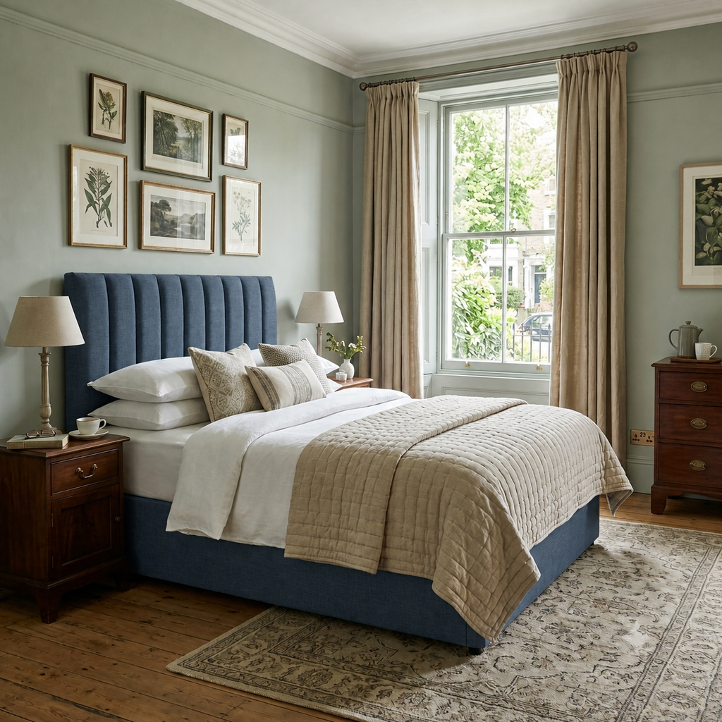 Lincoln divan bed upholstered in Marine wool fabric