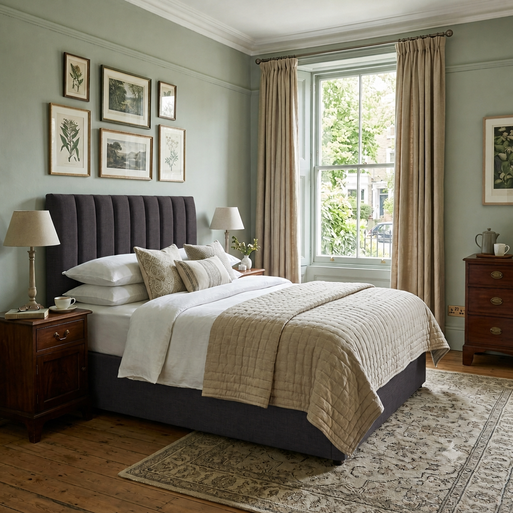 Lincoln divan bed upholstered in Shadow wool fabric
