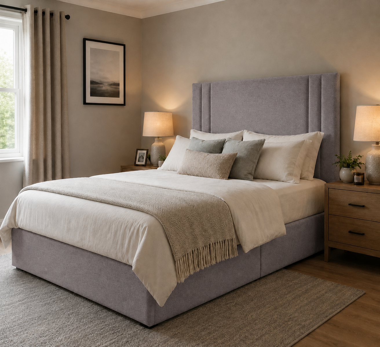 Norwich divan bed upholstered in Clay wool fabric