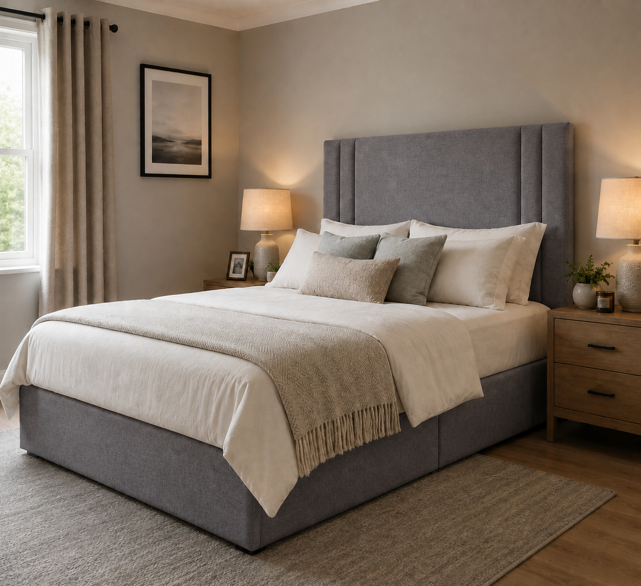 Norwich divan bed upholstered in Steel wool fabric