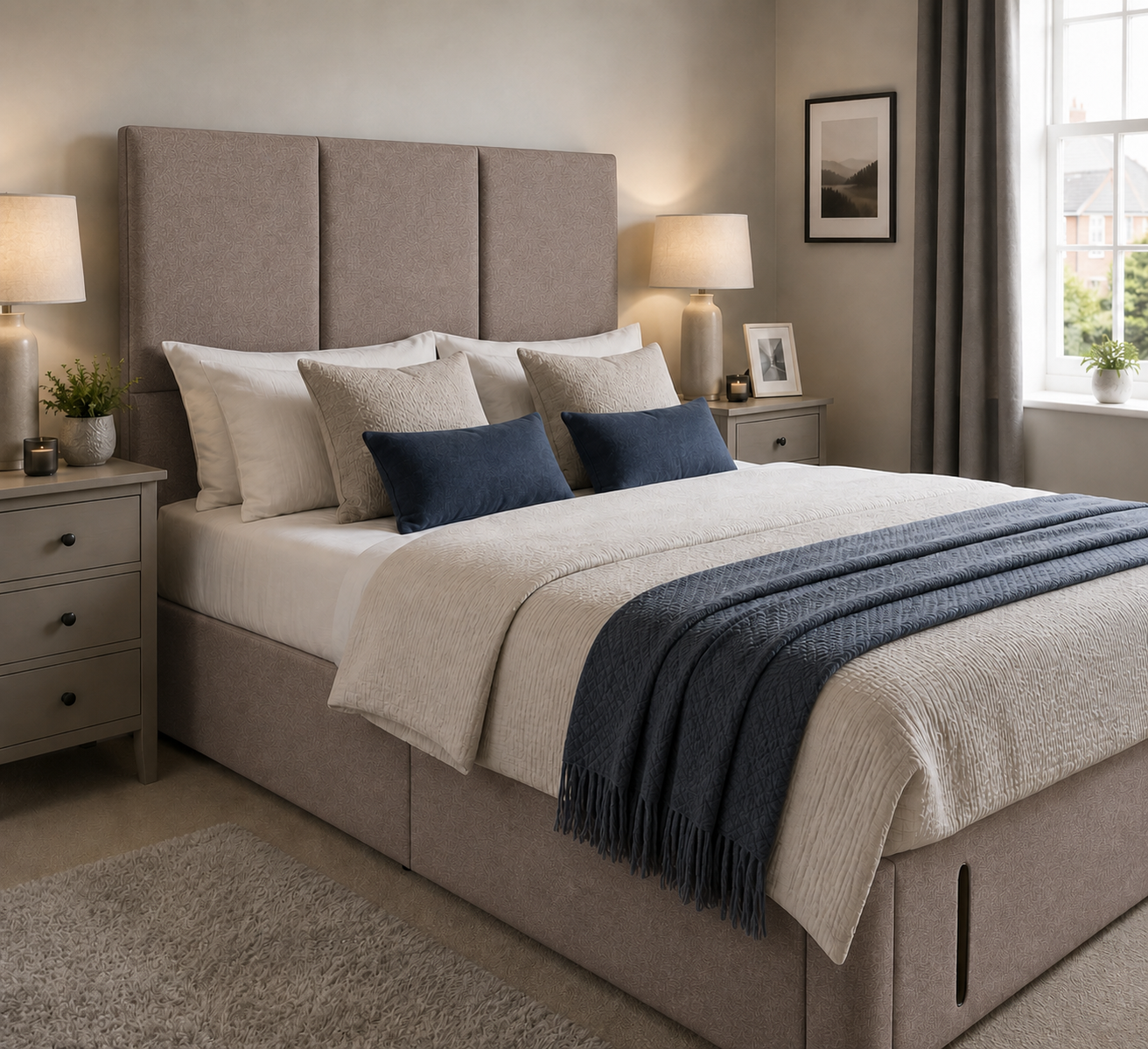 Ripon divan bed upholstered in Latte wool fabric
