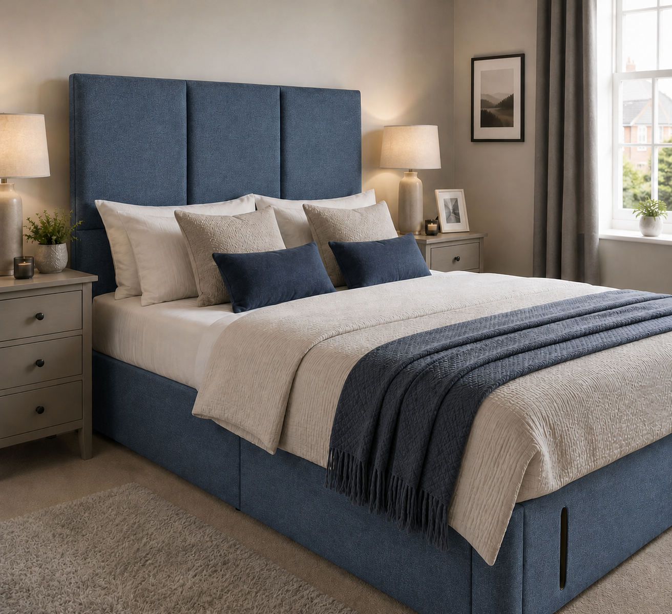 Ripon upholstered headboard in Marine wool fabric