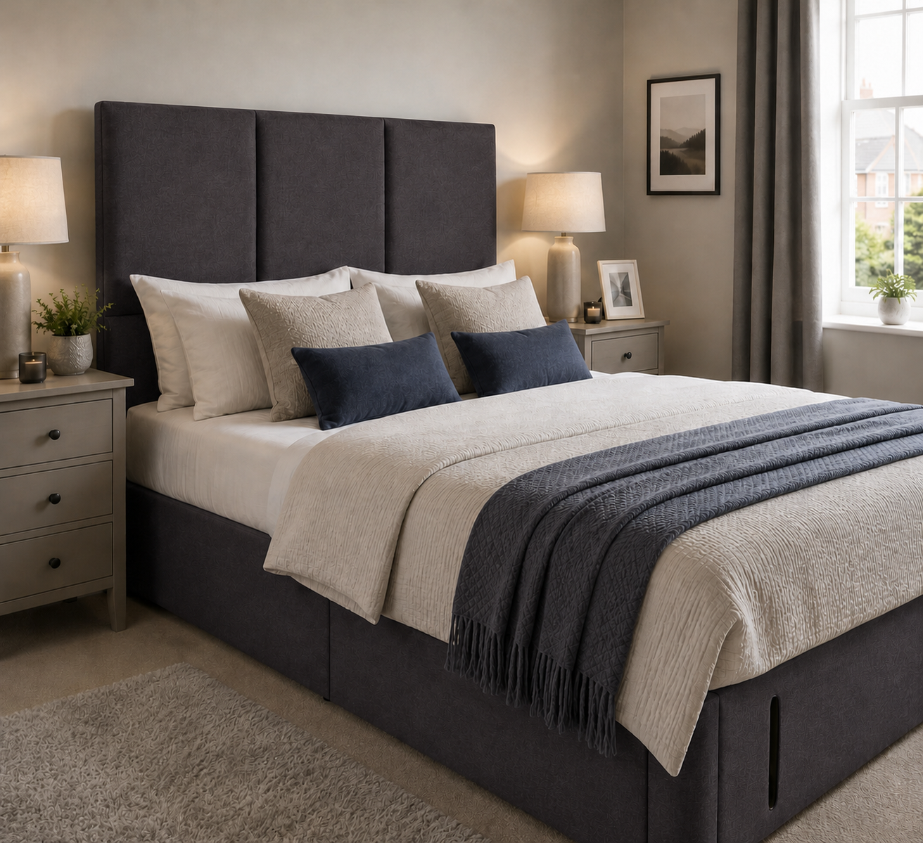Ripon divan bed upholstered in Shadow wool fabric