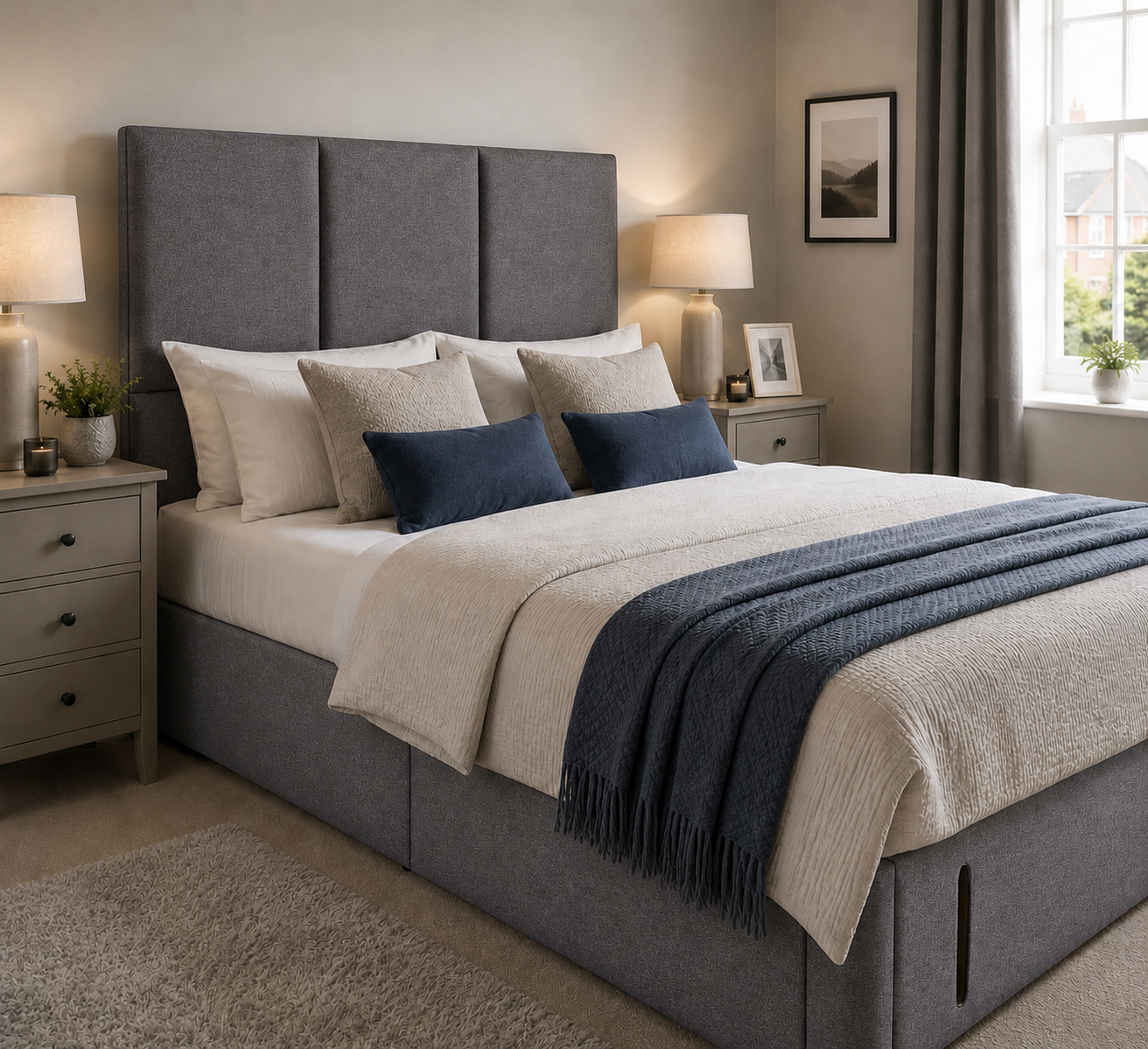 Ripon divan bed upholstered in Steel wool fabric