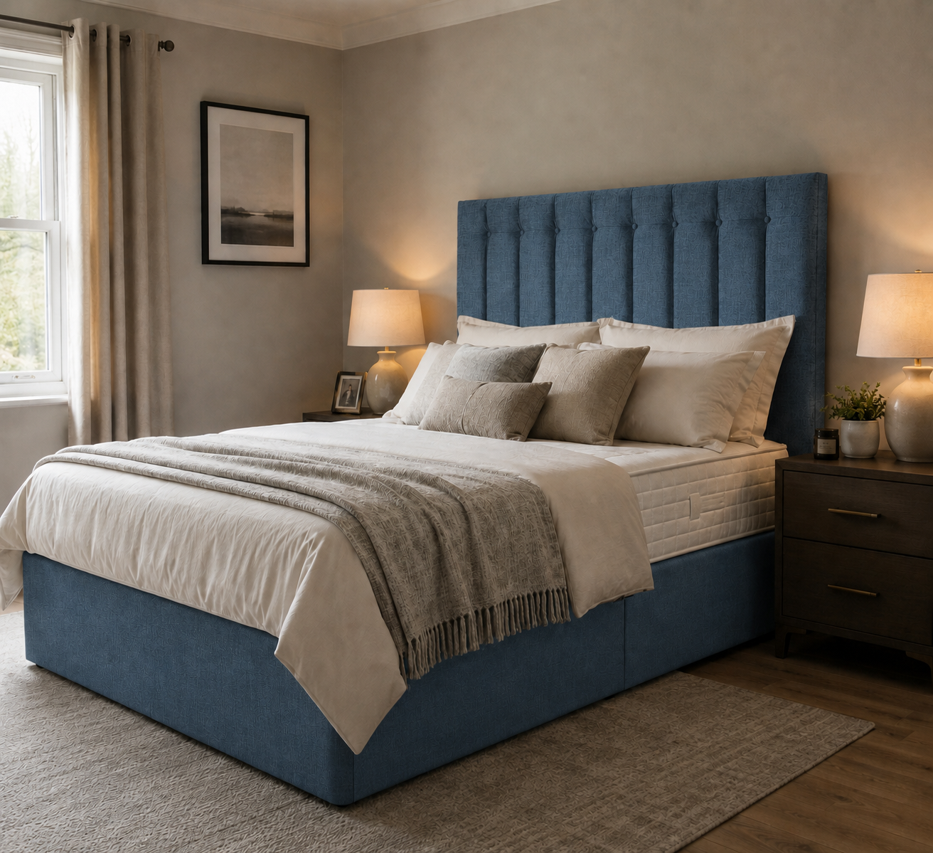 Salisbury upholstered headboard in Marine wool fabric
