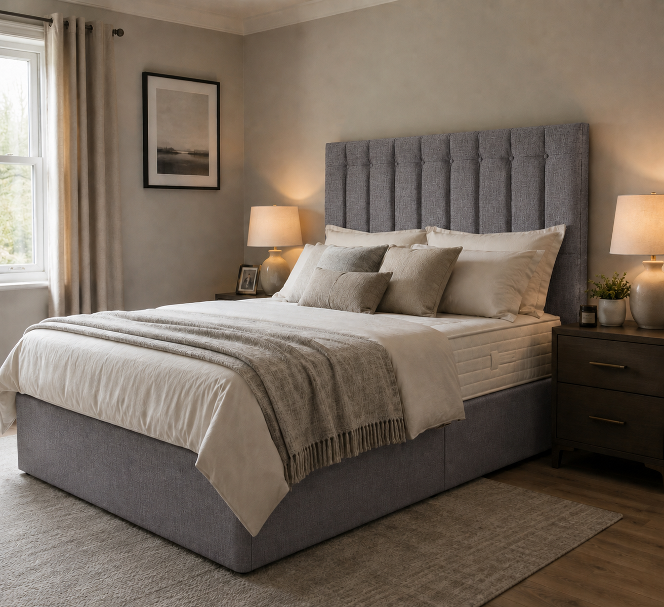 Salisbury divan bed upholstered in Steel wool fabric