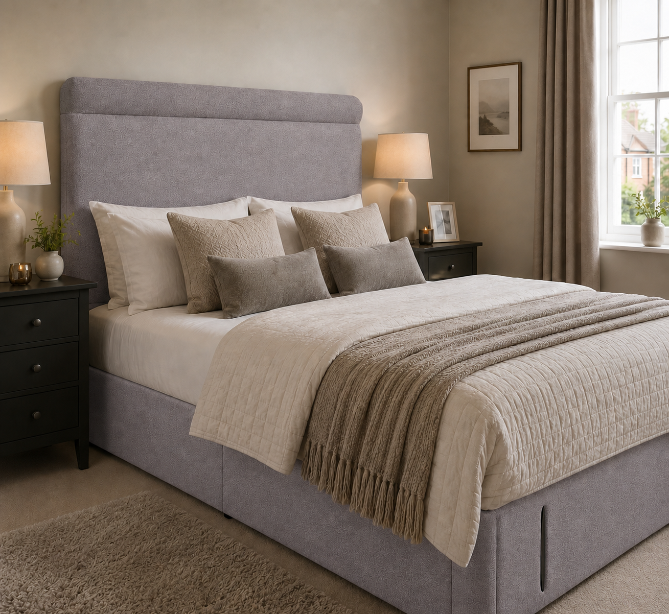 Truro divan bed upholstered in Clay wool fabric