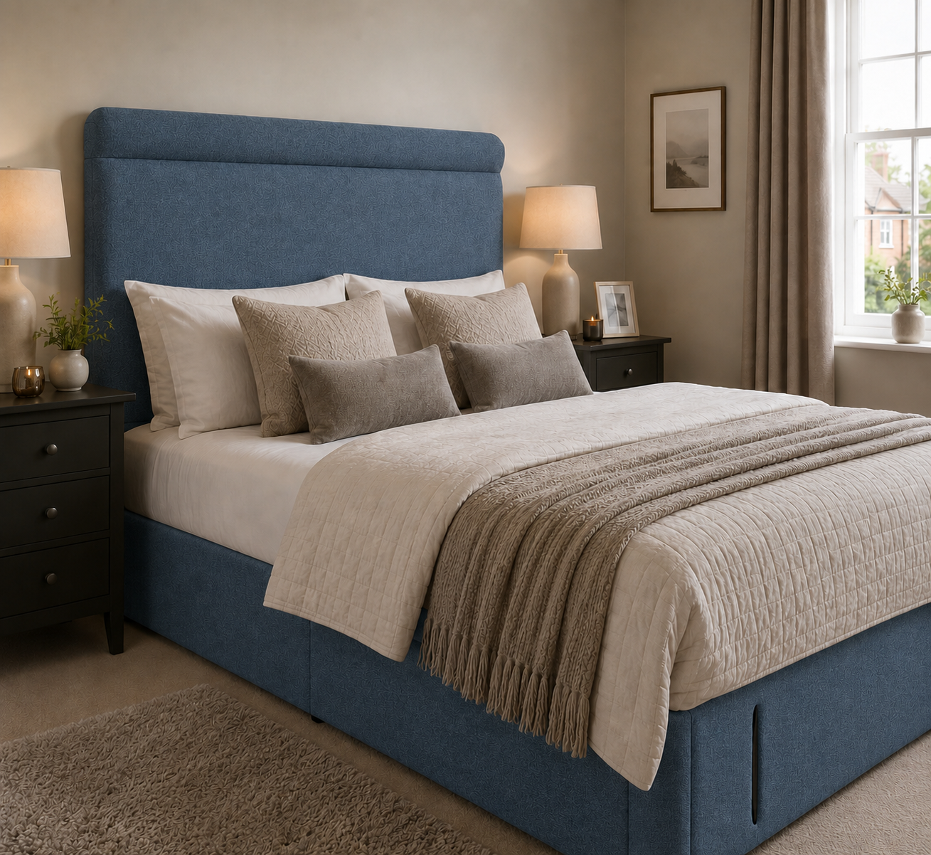 Truro divan bed upholstered in Marine wool fabric