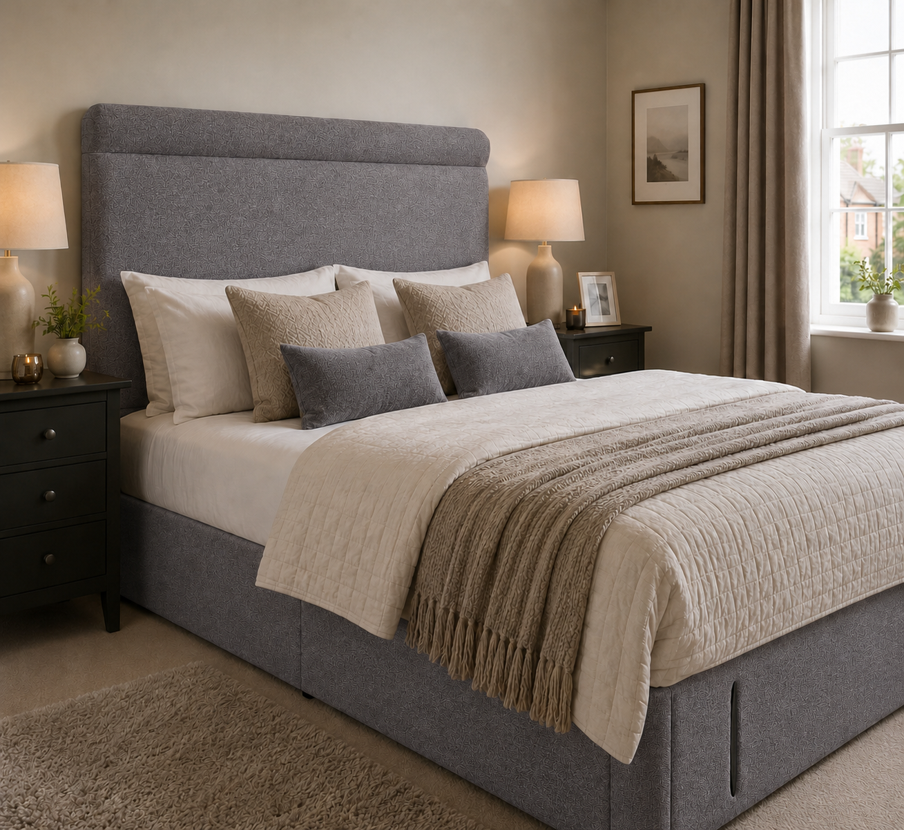 Truro divan bed upholstered in Steel wool fabric