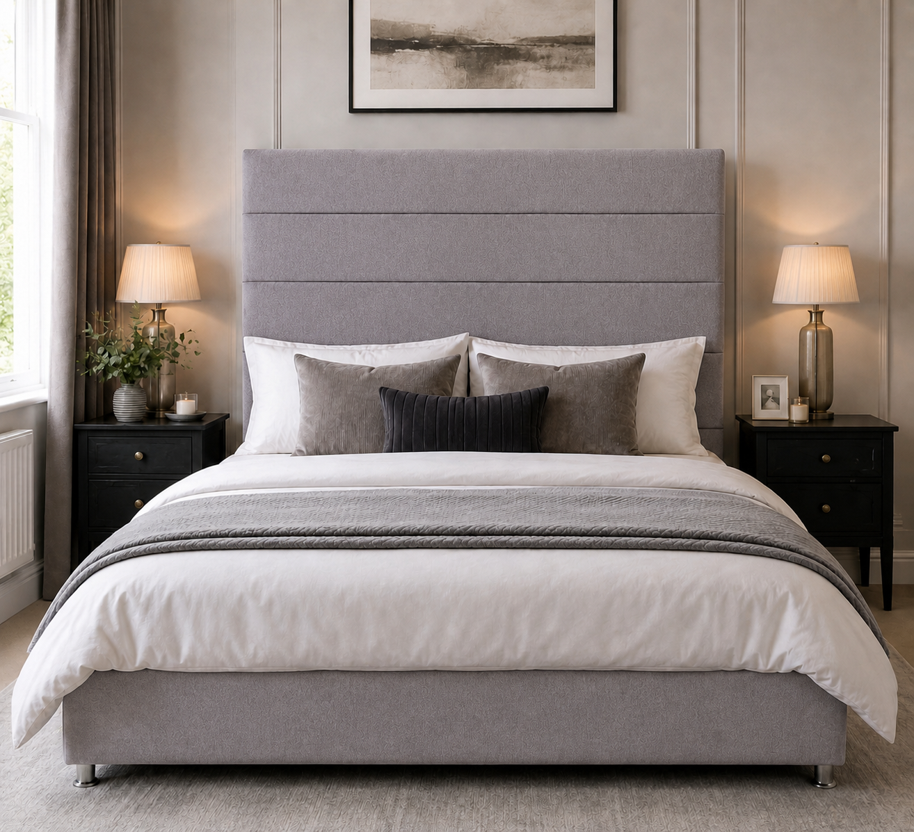 Wells upholstered headboard in Clay wool fabric