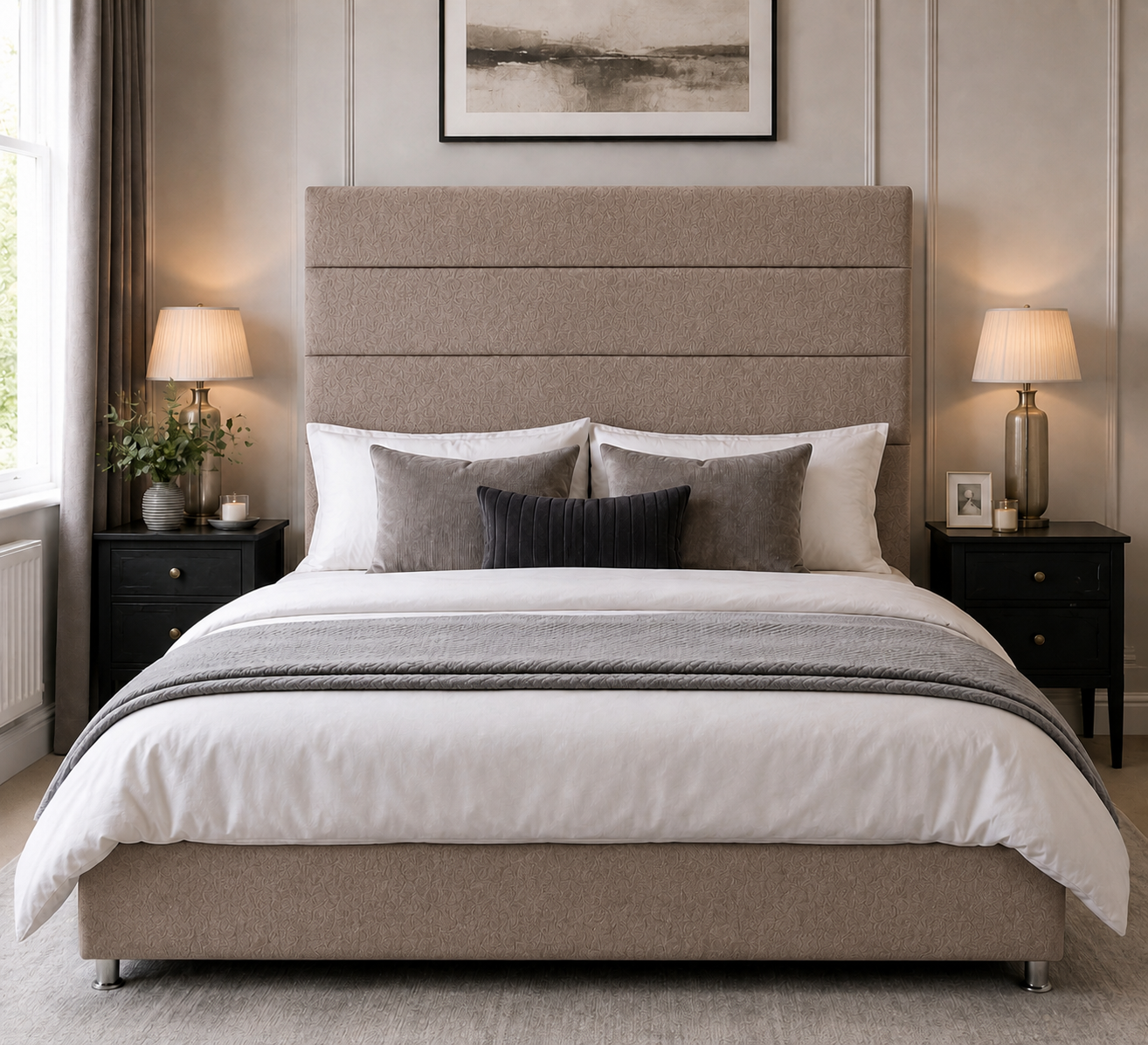 Wells upholstered headboard in Latte wool fabric