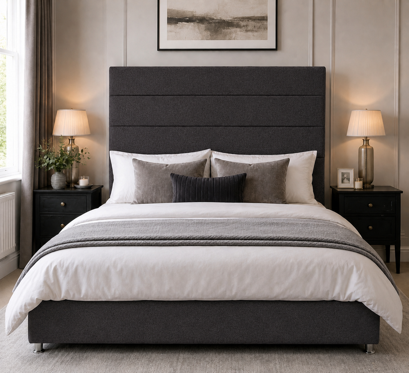 Wells divan bed upholstered in Shadow wool fabric