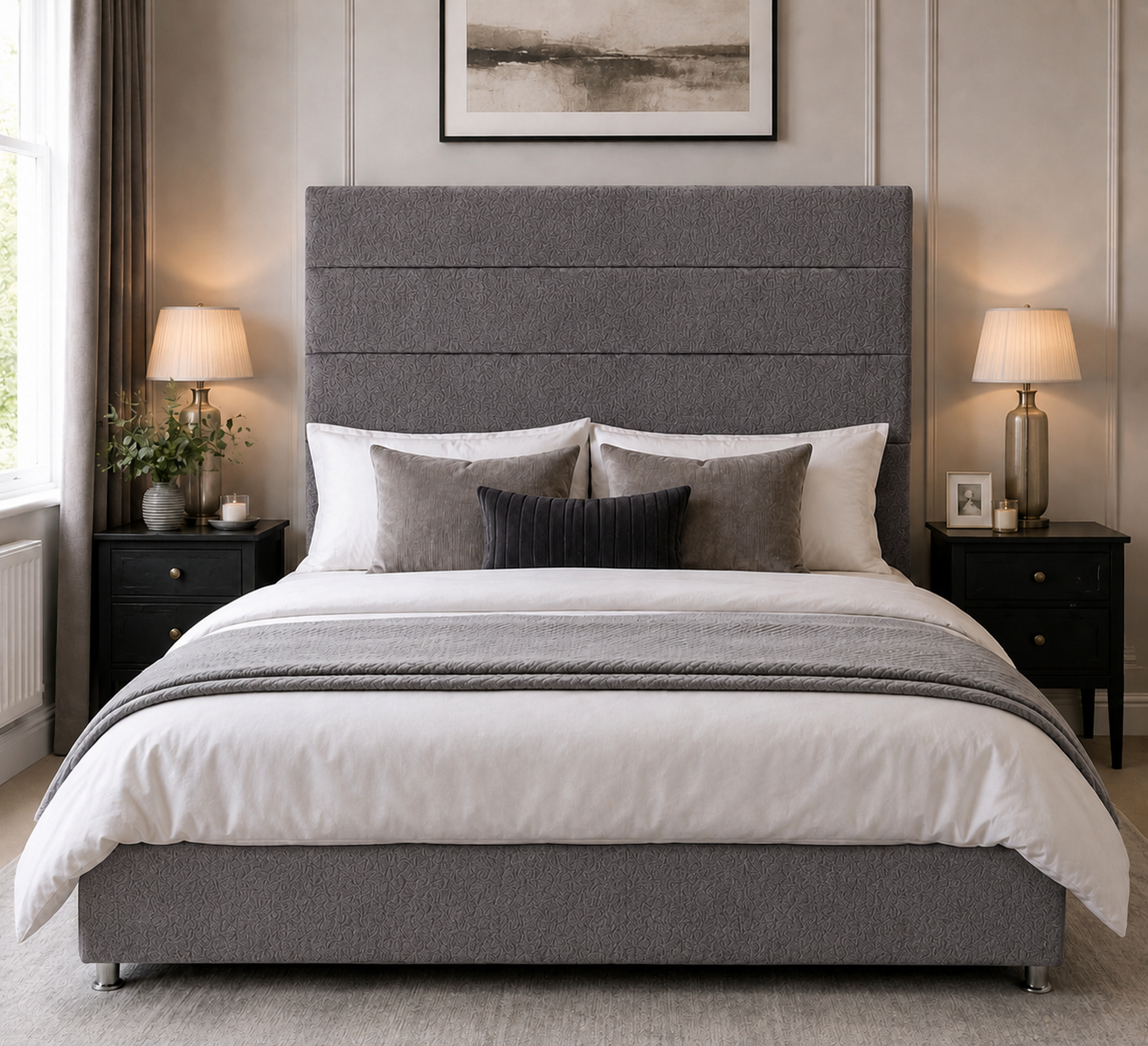Wells divan bed upholstered in Steel wool fabric