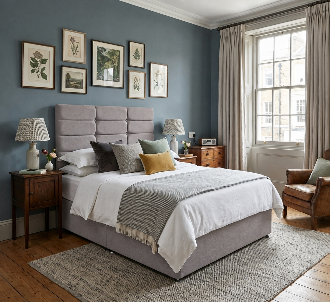 Winchester divan bed upholstered in Clay wool fabric
