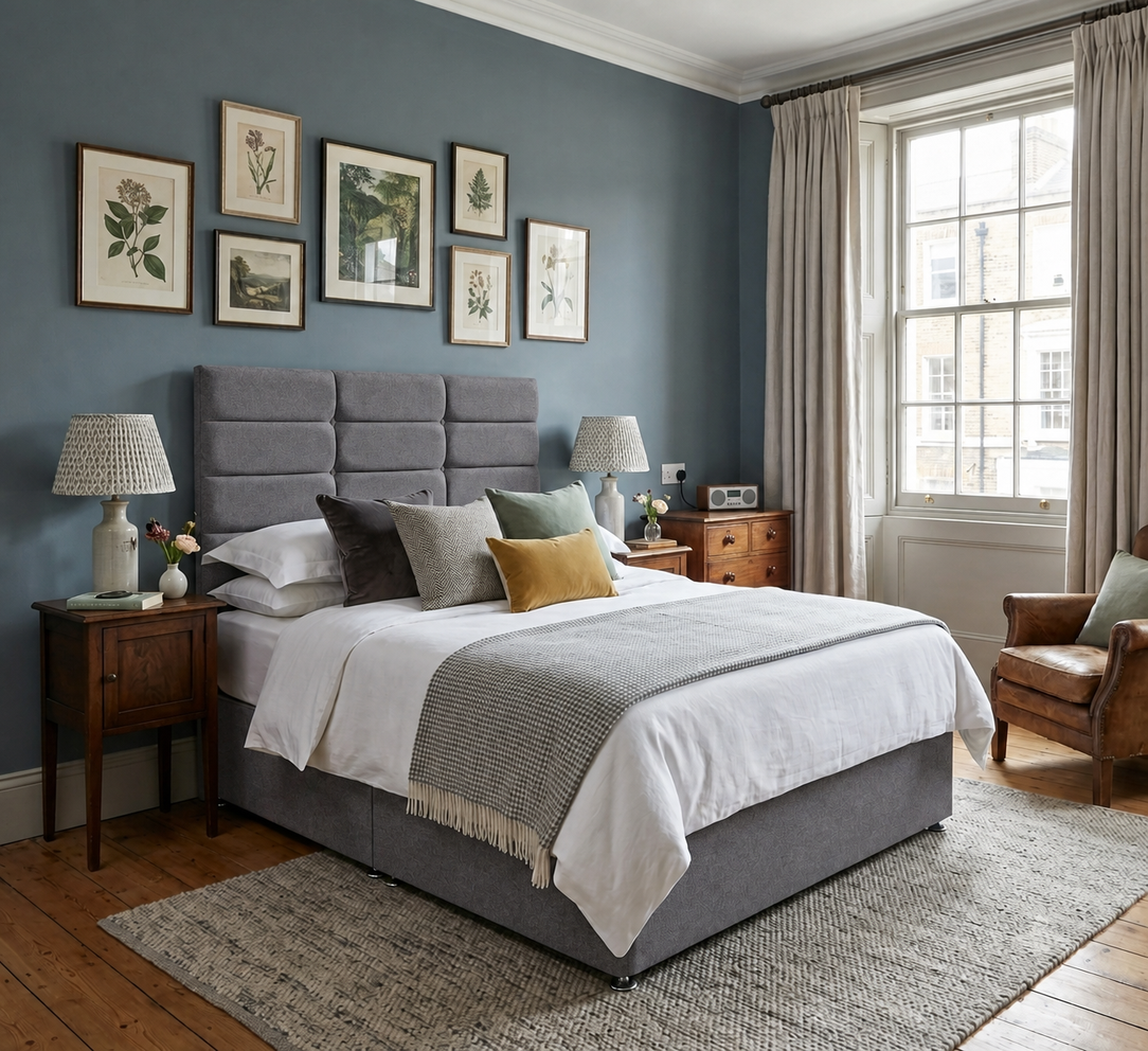 Winchester divan bed upholstered in Steel wool fabric