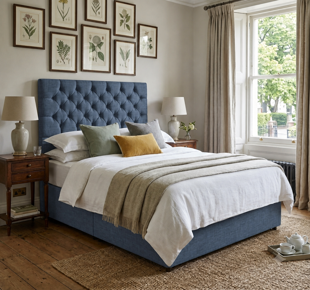 York divan bed upholstered in Marine wool fabric